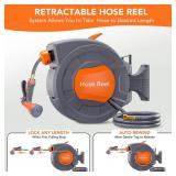 Garvee Garden Hose Reel, 1/2 in x 72 ft Wall Mounted Retractable Water Hose Reel with 9 Function Sprayer Nozzle, Any Length Lock, 180° Swivel Bracket, Automatic Rewind and Slow Return System