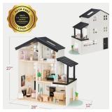 Pretend Play Wooden Doll House w/ 40 Accessories, Modern Toy Playset