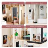 Pretend Play Wooden Doll House w/ 40 Accessories, Modern Toy Playset