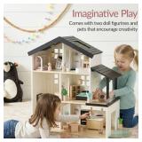 Pretend Play Wooden Doll House w/ 40 Accessories, Modern Toy Playset