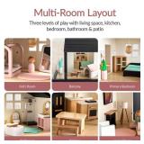 Pretend Play Wooden Doll House w/ 40 Accessories, Modern Toy Playset