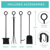 5-Piece Firewood Log Rack Holder Tools Set w/ Hook, Broom, Shovel, Tongs