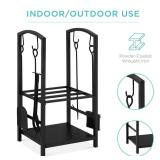 5-Piece Firewood Log Rack Holder Tools Set w/ Hook, Broom, Shovel, Tongs