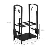 5-Piece Firewood Log Rack Holder Tools Set w/ Hook, Broom, Shovel, Tongs