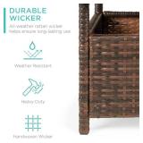 Outdoor Wicker Patio Side Table Accent Furniture w/ Umbrella Hole
