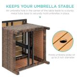 Outdoor Wicker Patio Side Table Accent Furniture w/ Umbrella Hole