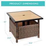 Outdoor Wicker Patio Side Table Accent Furniture w/ Umbrella Hole
