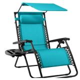 Folding Zero Gravity Recliner Patio Lounge Chair w/ Canopy, Side Tray, Peacock Blue