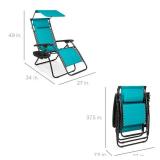 Folding Zero Gravity Recliner Patio Lounge Chair w/ Canopy, Side Tray, Peacock Blue