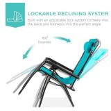 Folding Zero Gravity Recliner Patio Lounge Chair w/ Canopy, Side Tray, Peacock Blue