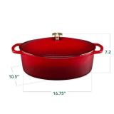 Oval Cast-Iron Dutch Oven Kitchen Cookware w/ Enamel - 7.5qt, Red