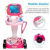 Play Doctor Kit for Kids, Boys & Girls with 17 Accessories, Mobile Cart, Pink