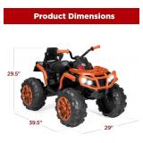 12V Kids Ride-On Electric ATV, 4-Wheeler Quad Car Toy w/Bluetooth Audio, 3.7mph Max Speed, Treaded Tires, LED Headlights, Radio - Orange