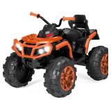 12V Kids Ride-On Electric ATV, 4-Wheeler Quad Car Toy w/Bluetooth Audio, 3.7mph Max Speed, Treaded Tires, LED Headlights, Radio - Orange
