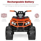 12V Kids Ride-On Electric ATV, 4-Wheeler Quad Car Toy w/Bluetooth Audio, 3.7mph Max Speed, Treaded Tires, LED Headlights, Radio - Orange