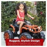 12V Kids Ride-On Electric ATV, 4-Wheeler Quad Car Toy w/Bluetooth Audio, 3.7mph Max Speed, Treaded Tires, LED Headlights, Radio - Orange