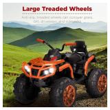 12V Kids Ride-On Electric ATV, 4-Wheeler Quad Car Toy w/Bluetooth Audio, 3.7mph Max Speed, Treaded Tires, LED Headlights, Radio - Orange