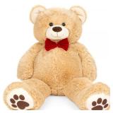 38in Giant Soft Plush Teddy Bear Stuffed Animal Toy w/ Red Bow Tie, Footprints – Brown