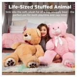 38in Giant Soft Plush Teddy Bear Stuffed Animal Toy w/ Red Bow Tie, Footprints – Brown