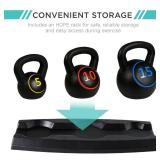 3-Piece Kettlebell Exercise Fitness Weight Set w/ Storage Rack, Black