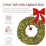Pre-Lit Artificial Fir Christmas Wreath w/ Red Bow, LED Lights, 24'