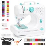 6V Portable Foot Pedal Sewing Machine w/ 12 Stitch Patterns, Teal