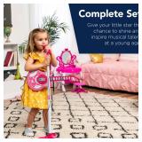 Kids Pretend Play Guitar Musical Instrument Toy w/ Microphone, Stand - 19in., Pink