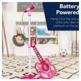 Kids Pretend Play Guitar Musical Instrument Toy w/ Microphone, Stand - 19in., Pink
