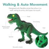 Kids Remote Control Dinosaur Toy, Electronic RC T-Rex w/ Light-Up LED Eyes, Roaring Sounds - Green