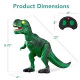 Kids Remote Control Dinosaur Toy, Electronic RC T-Rex w/ Light-Up LED Eyes, Roaring Sounds - Green