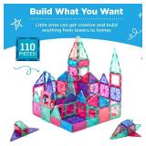 110-Piece Kids Magnetic Tiles Set, Educational Building STEM Toy w/ Case - Pink