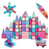110-Piece Kids Magnetic Tiles Set, Educational Building STEM Toy w/ Case - Pink