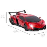 1/24 Officially Licensed RC Lamborghini Veneno Sport Racing Car w/ 27MHz Remote Control, Head and Taillights, Shock Suspension, Fine Tune Adjustment - Red