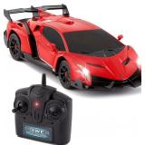 1/24 Officially Licensed RC Lamborghini Veneno Sport Racing Car w/ 27MHz Remote Control, Head and Taillights, Shock Suspension, Fine Tune Adjustment - Red