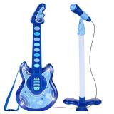Kids Pretend Play Guitar Musical Instrument Toy w/ Microphone, Stand - 19in, Royal Blue