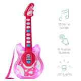 Kids Pretend Play Guitar Musical Instrument Toy w/ Microphone, Stand - 19in, Pink
