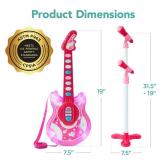 Kids Pretend Play Guitar Musical Instrument Toy w/ Microphone, Stand - 19in, Pink