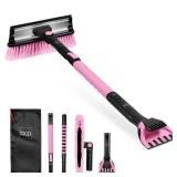39' Extendable Snow Brush with Squeegee and Ice Scraper, Pink