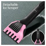 39' Extendable Snow Brush with Squeegee and Ice Scraper, Pink