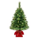 Pre-Lit Tabletop Christmas Tree w/ Red Velvet Cover & Gold Cord