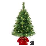 Pre-Lit Tabletop Christmas Tree w/ Red Velvet Cover & Gold Cord