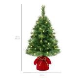 Pre-Lit Tabletop Christmas Tree w/ Red Velvet Cover & Gold Cord