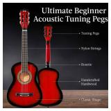 Kids Acoustic Guitar Beginner Starter Kit w/ Carrying Case - 30in, Red Burst