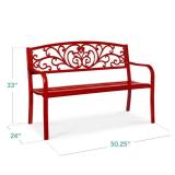 Steel Bench for Outdoor, Patio, Garden w/ Floral Design - 50in, Red
