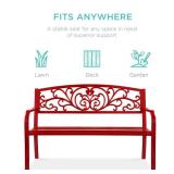 Steel Bench for Outdoor, Patio, Garden w/ Floral Design - 50in, Red