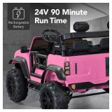 24V 2-Seater Electric Ride-On Car Truck w/ Parent Control, Bluetooth, Pink Retail $319.99