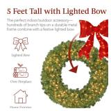Pre-Lit Artificial Fir Christmas Wreath w/ Red Bow, LED Lights, 60' Retail $189.99