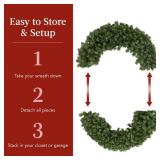 Pre-Lit Artificial Fir Christmas Wreath w/ Red Bow, LED Lights, 60' Retail $189.99