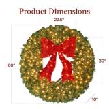 Pre-Lit Artificial Fir Christmas Wreath w/ Red Bow, LED Lights, 60' Retail $189.99