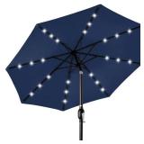 Solar LED Lighted Patio Umbrella w/ Tilt Adjustment, UV-Resistant - 10ft, Navy Blue